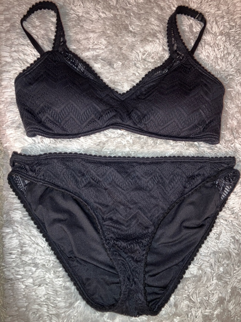 Black Lace-over Wire Bralette Bikini Set
